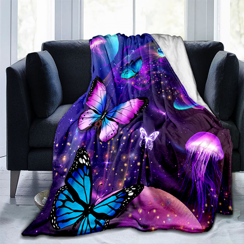 E-shop 1pc Gemütliche Schmetterlingsdruckdecke - Leichte Flanelldecke Für Sofa, Bett, Reisen, Camping, Wohnzimmer, Büro, Couch, Stuhl Und Bett -