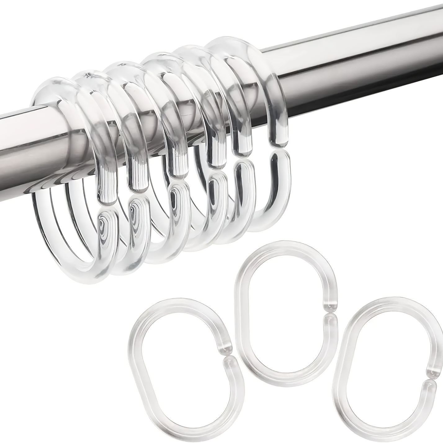 12pcs Clear C Shower Curtain Rings Strong Hooks Easy Installation