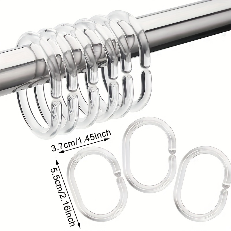 12pcs Clear C Shower Curtain Rings Strong Hooks Easy Installation