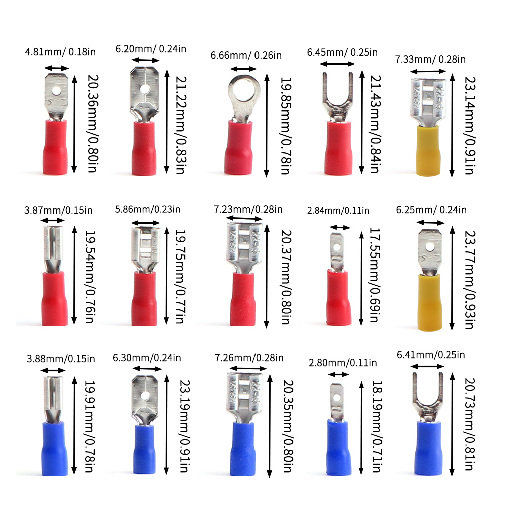 Connettori Elettrici, 280 pezzi terminali elettrici isolati, set di connettori  elettrici isolati, terminali per cavi elettrici, kit assortito per anelli e  terminali a crimpare : : Fai da te