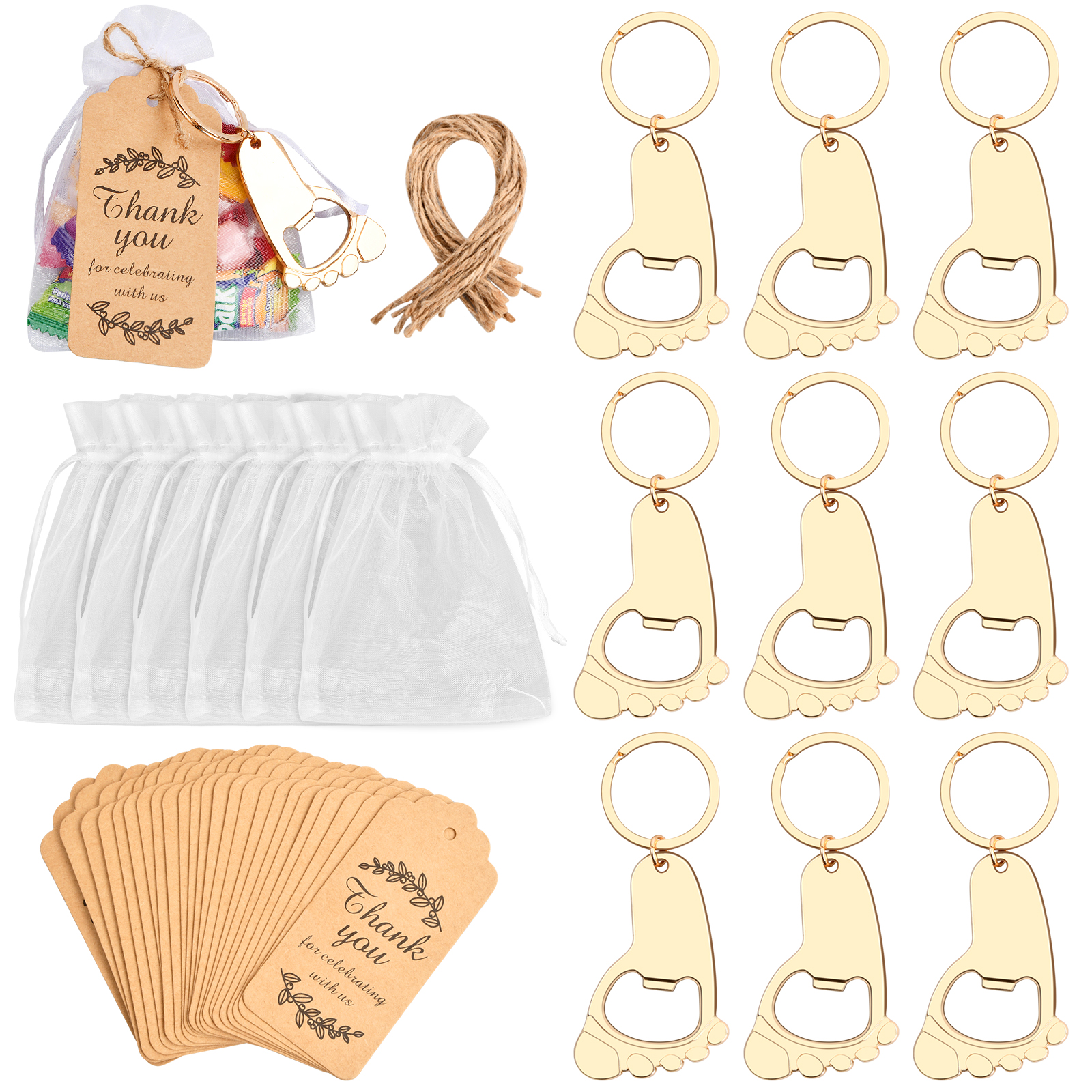 Llaveros De Ángel De La Guarda Y Herradura - Pack De 30 Con Bolsas De Organza - Regalo Para Bautizo, Boda, Comunión