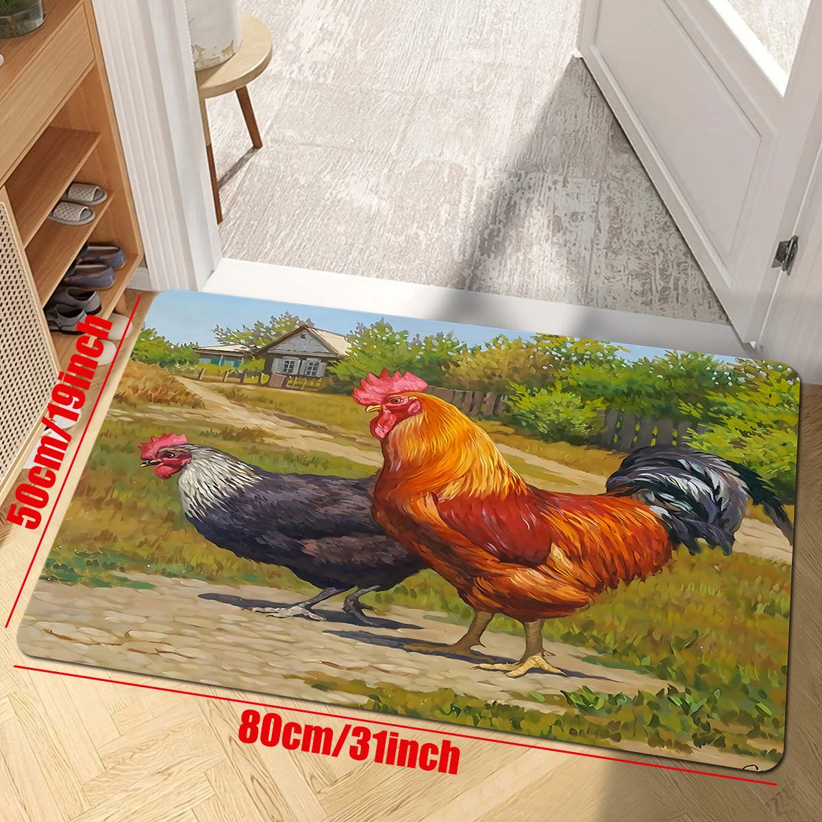 Sunflower and Rooster Kitchen Mat Non-Slip Carpet Indoor Outdoor