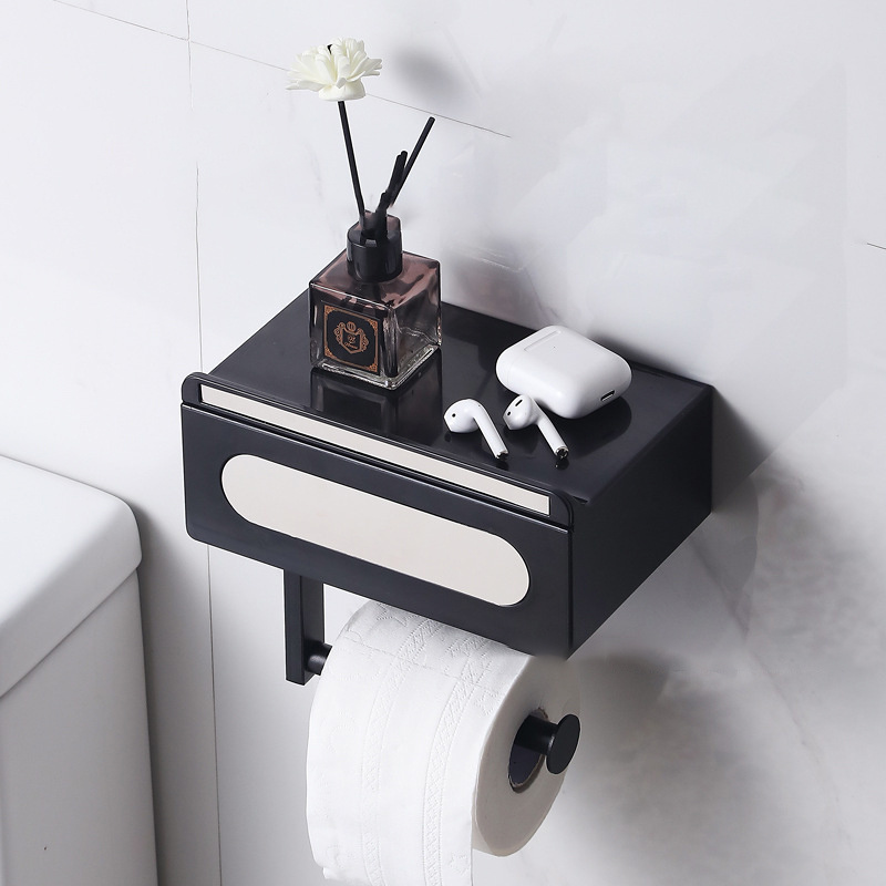 Modern Matte Black Metal Freestanding Toilet Paper Stand with Reserve  Storage