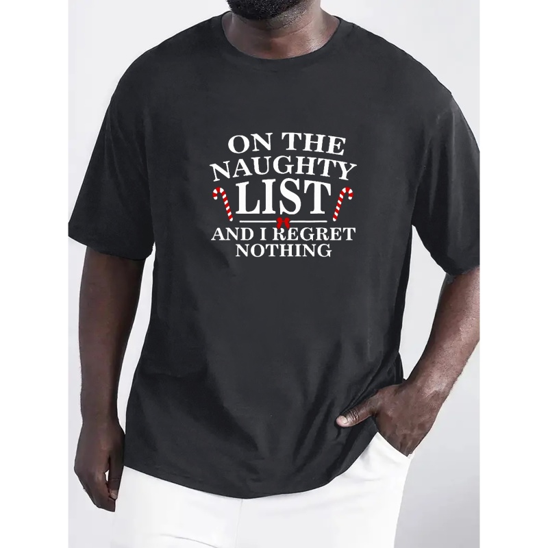 

Christmas Elements Letter Print Men's T-shirt For Summer Outdoor, Men's Trendy Crew Neck Tops