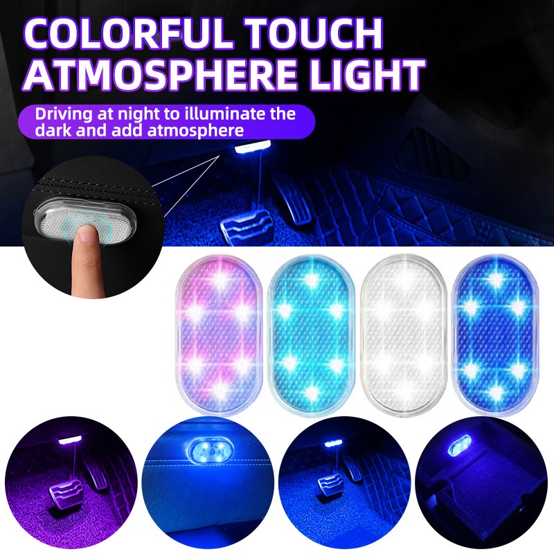 2pcs Voiture Led Touch Lights Sans Fil Intérieur Lumière Auto Toit