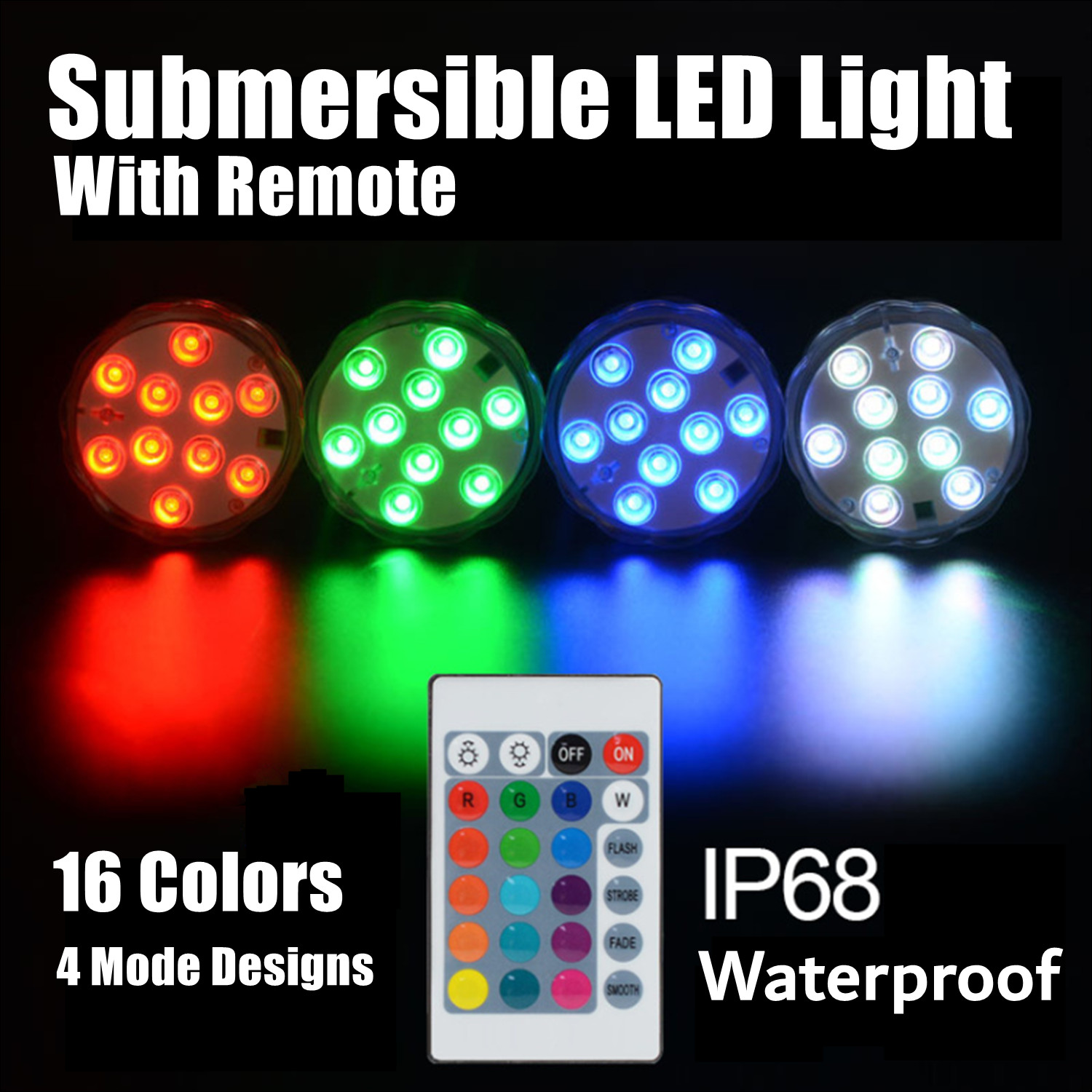 Coloré Éclairage LED Étanche avec la télécommande - Lumière Submersible de  LED RF Eclairage Magnetique à Distance