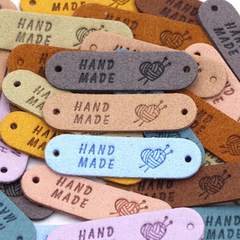 20pcs Handmade With Love Labels Colorful Fiber Leather Handmade Label for  Clothing Hand Made Tags DIY