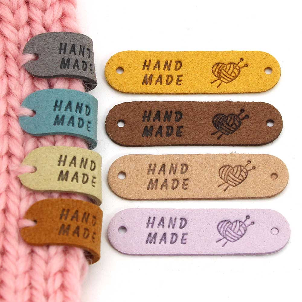 50 Pcs Handmade Tags for Crochet Made with Love Tags for Crochet Handmade  Leather Labels Colorful Leather Labels with Love for DIY Jeans Bags Shoes