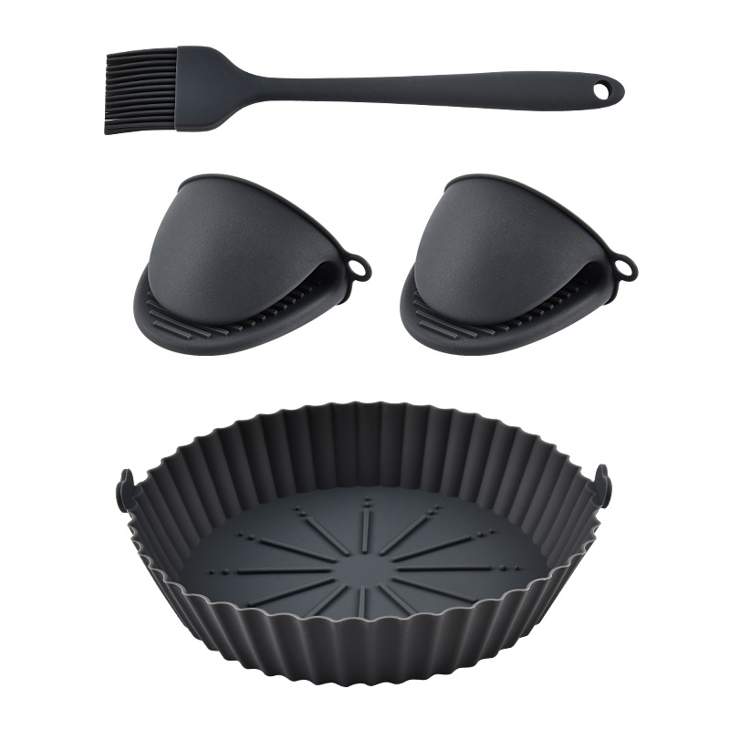 Silicone Air Fryer Pot With Rubber Oven Gloves Oil Brush - Temu