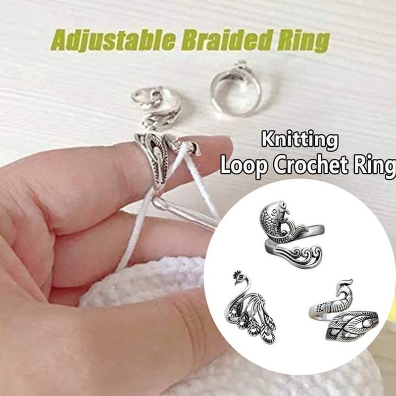 Adjustable Knitting Loop Crochet Ring Open Finger Ring Yarn - Temu