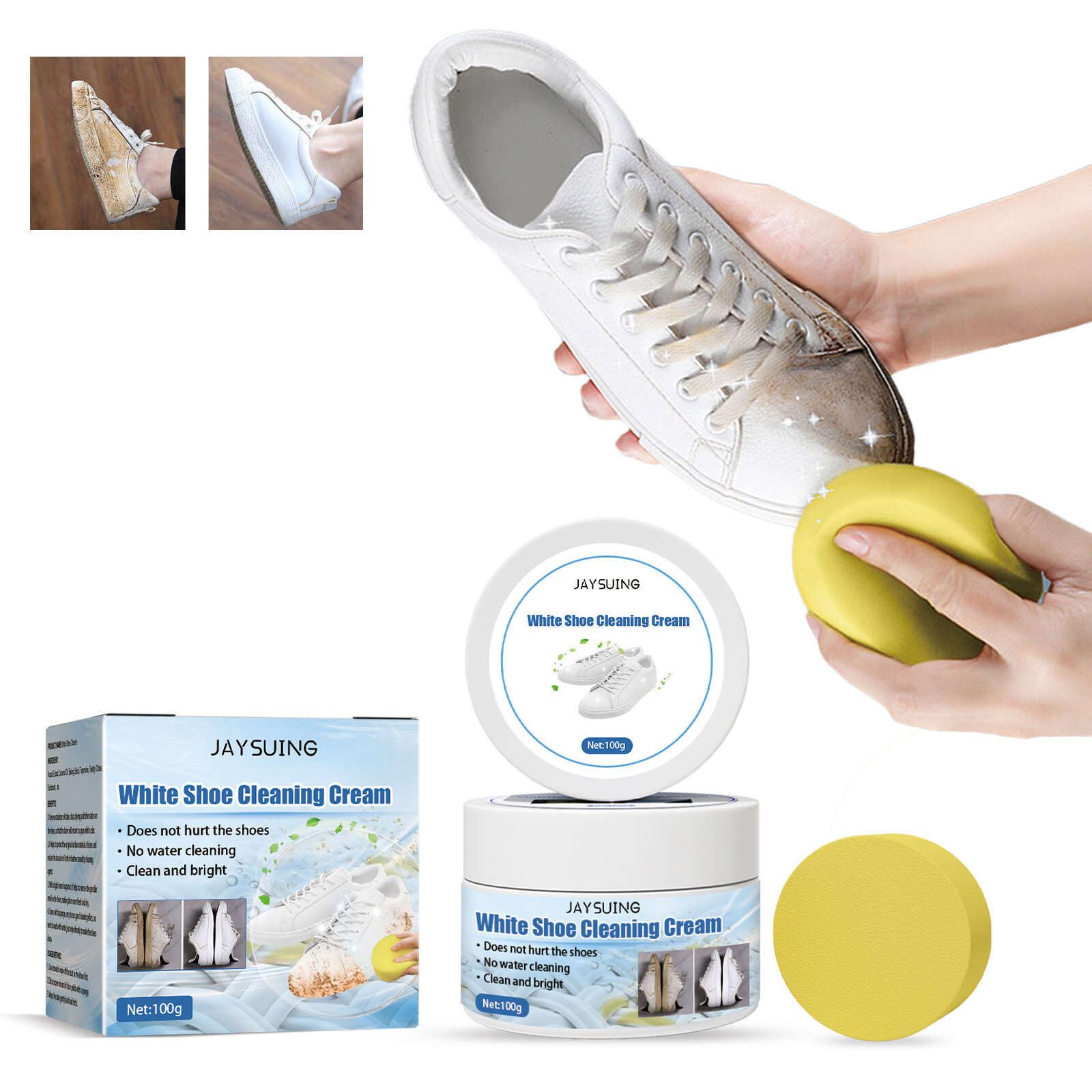 2023 Multipurpose Cleaning Cream,White Shoe Cleaning Cream with  Sponge,Shoes Multifunctional Cleaning Cream,Small White Shoe Cleaning Cream