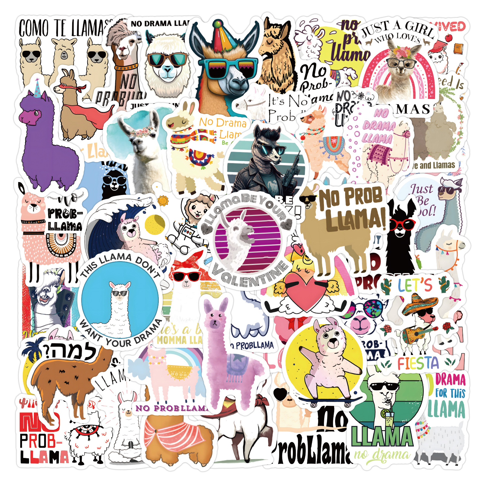 Kawaii Happy Llama Alpaca Waterproof Stickers, Alpaca Stickers