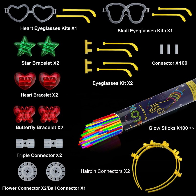 200 barras luminosas a granel, suministros para fiestas que brillan en la  oscuridad con kit de