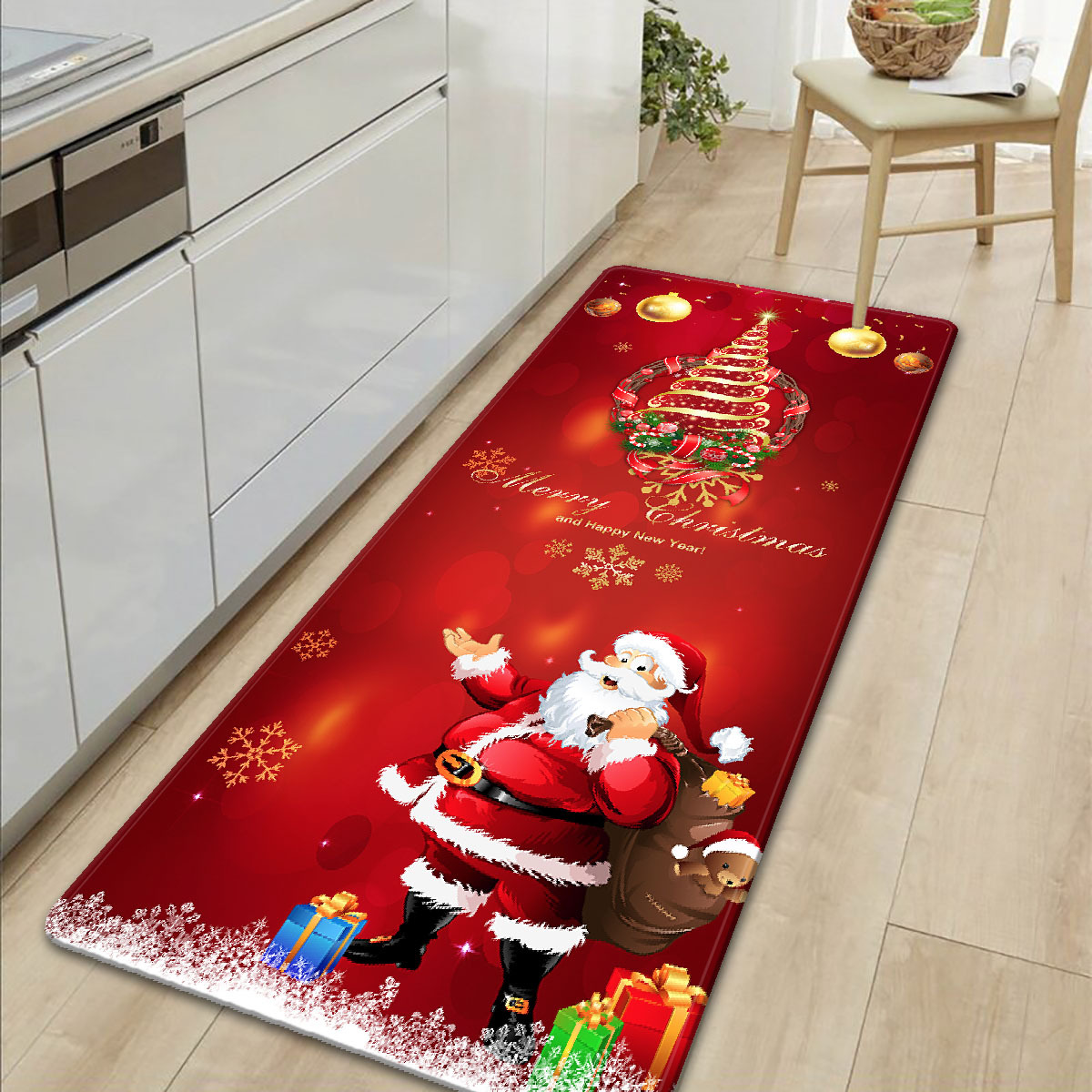  Juego de 2 alfombras de cocina antideslizantes para cocina,  color rojo, árbol de Navidad, brillante, campo, invierno, casa de campo,  alfombra decorativa con respaldo de goma, tapete para el suelo 