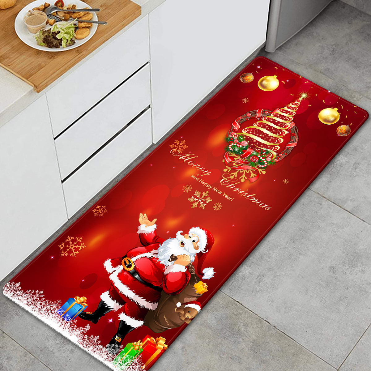 1 Pieza Tapete Para Cocina Con Árbol De Navidad Y Santa Claus