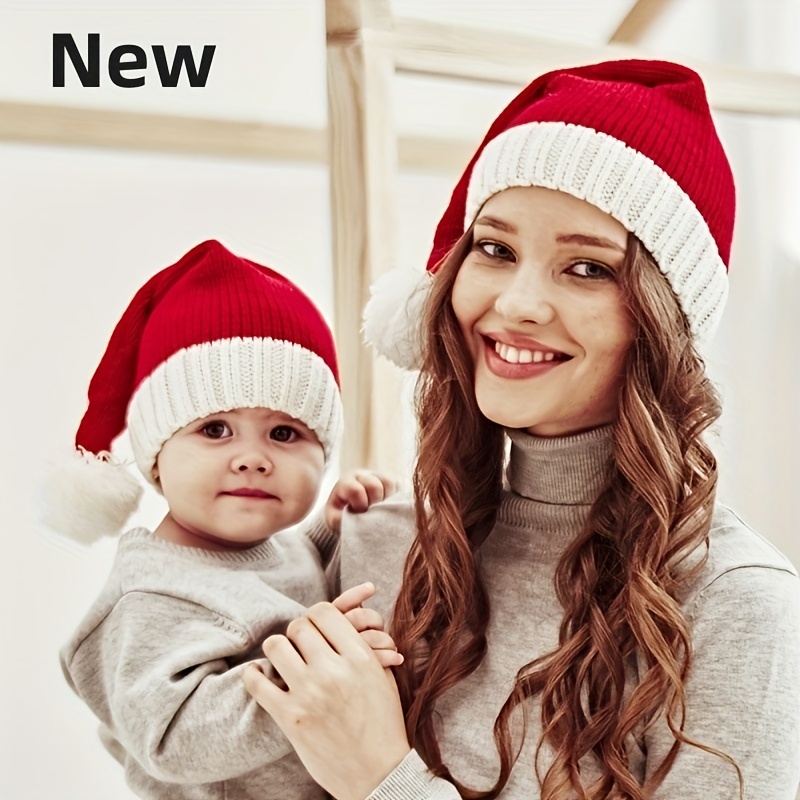 Bonnet tricoté avec pompon en laine pour mère et fille, bonnet d'hiver en  fausse fourrure avec Crochet, pour la famille - AliExpress