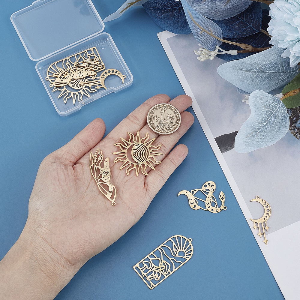 Tarot Style Real 18k Gold Plated Stainless Steel Charms Moon - Temu