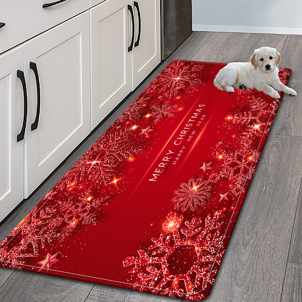 Juego de 2 alfombras de cocina antideslizantes para cocina, color rojo,  árbol de Navidad, brillante, campo, invierno, casa de campo, alfombra