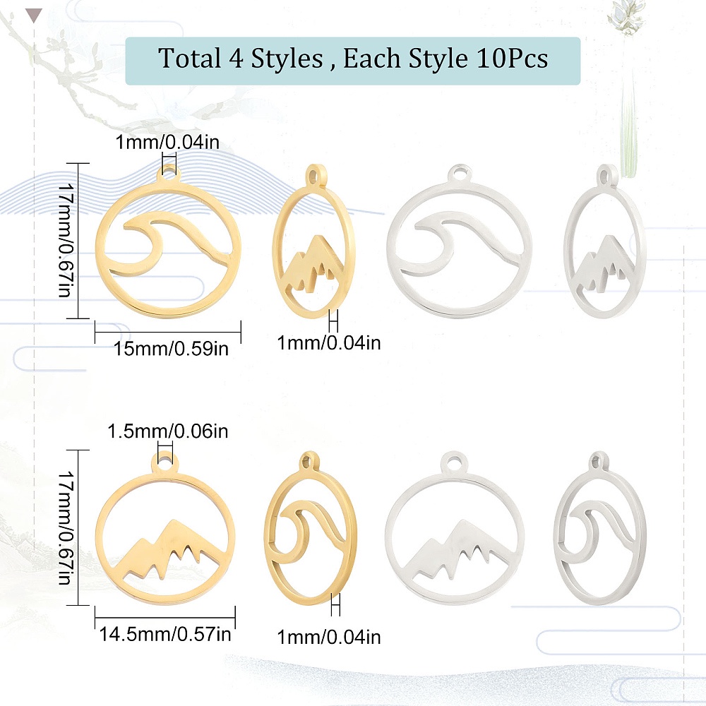 4 Styles Mountain Charms Bulk Stainless Steel Wave Charm Sea - Temu