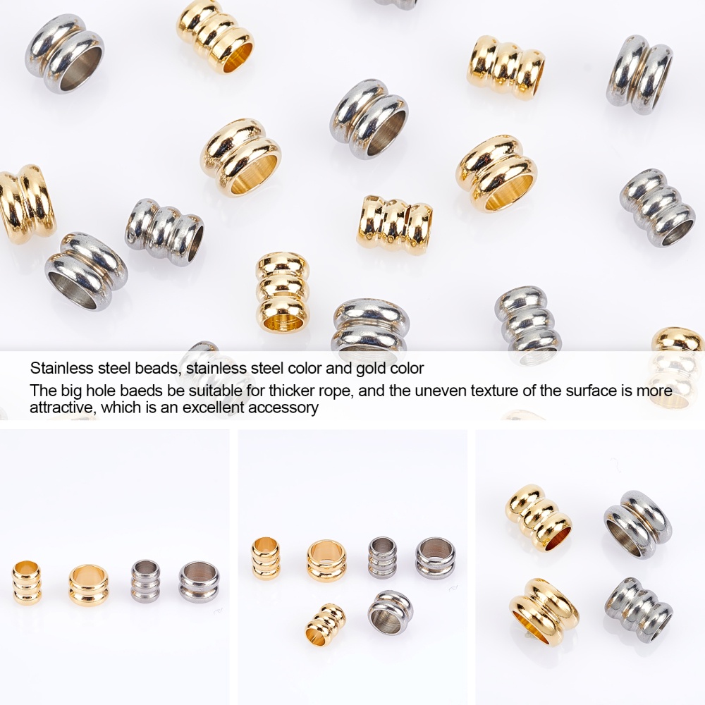 50pcs 5 Sizes 304 Stainless Steel Beads 4/5/6/7/8mm Grooved Column Loose  Beads Metal Spacer Beads 