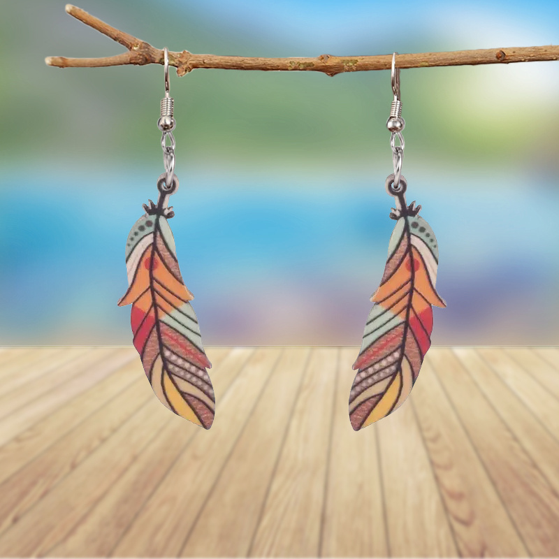 

1 Pair, Colorful Feather Tassel Dangle Earrings Women's Elegant Wooden Earrings Jewelry For Everyday Wear