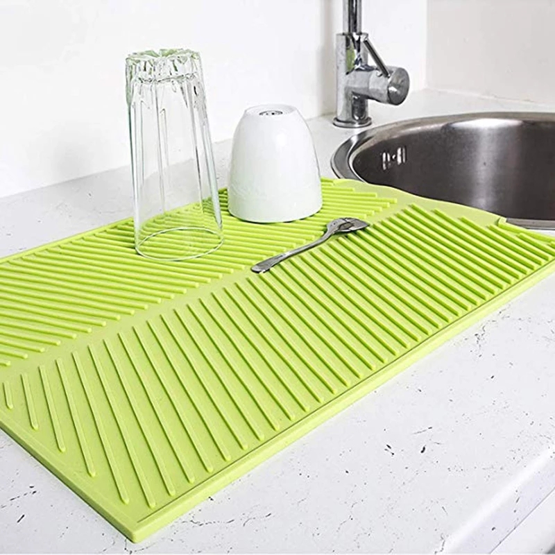 1pc Red Foldable Dish Drying Mat, Silicone Dish Drainer Mat For Kitchen