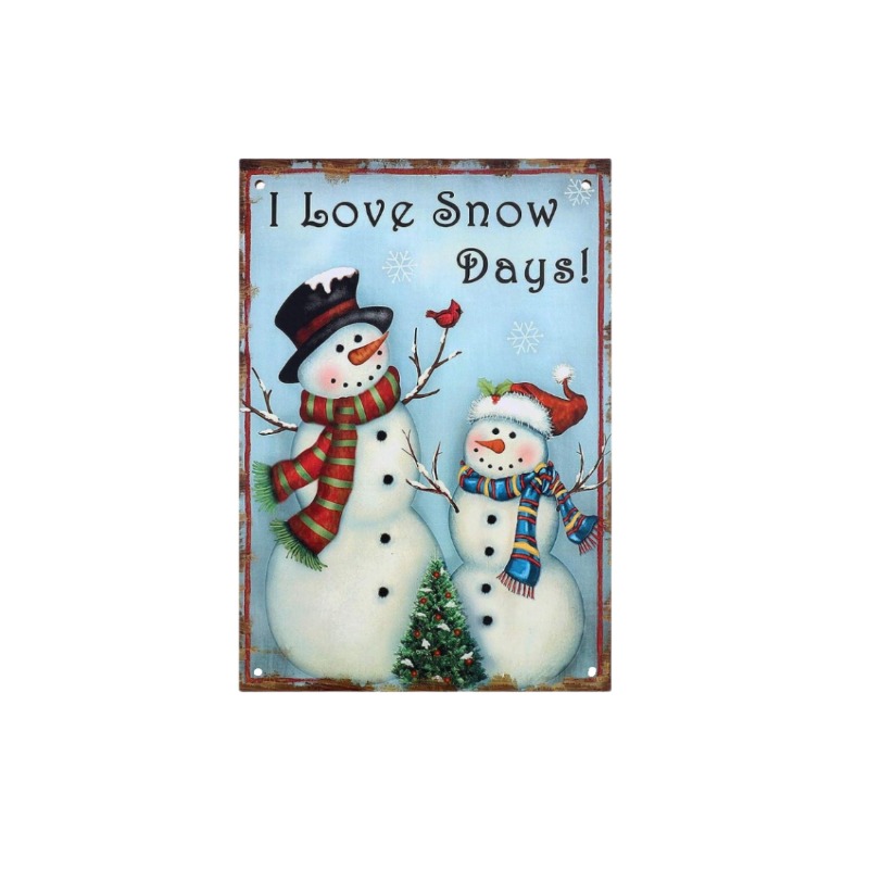 Funny Christmas Snowman Aluminum Metal Sign - Making Holiday Snowflakes  Retro