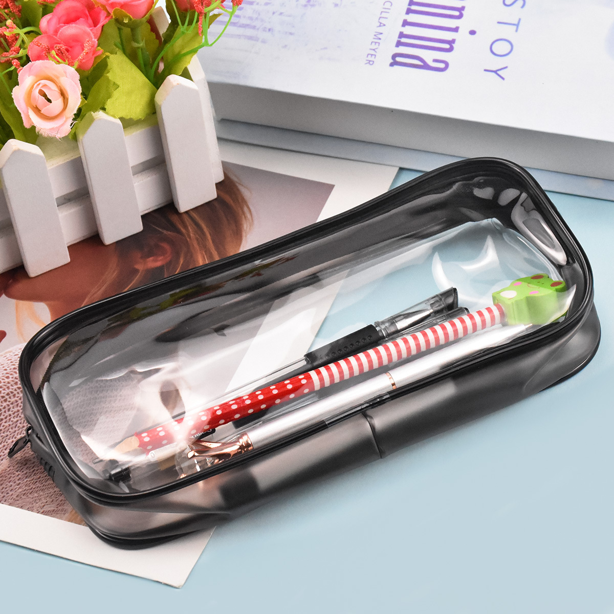 Clear Pencil Bag Clear Pencil Case Waterproof Stationery Pouch Pvc Zipper  Transparent Zipper Pouch Bag For School Office Make Up Supplies (black &  White) - Temu