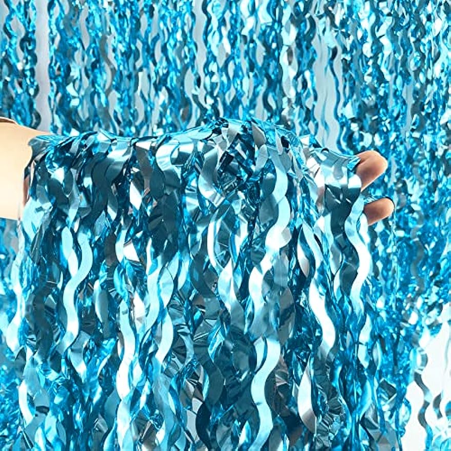 1pc, Wavy Tinsel Foil Streamer Fringe Backdrop Teal Blue Backdrop For  Mermaid Birthday, Under The Sea Party, Shark Birthday Decorations (3.2 Ft X  6.6