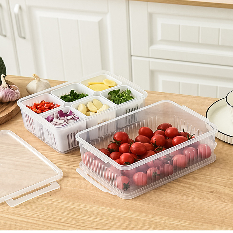 Refrigerator Storage Box, Food Vegetable Fruit Storage Box, Fridge Organizer,  Drain Basket, Meat Onion Ginger Clear Crisper, Kitchen Supplies - Temu