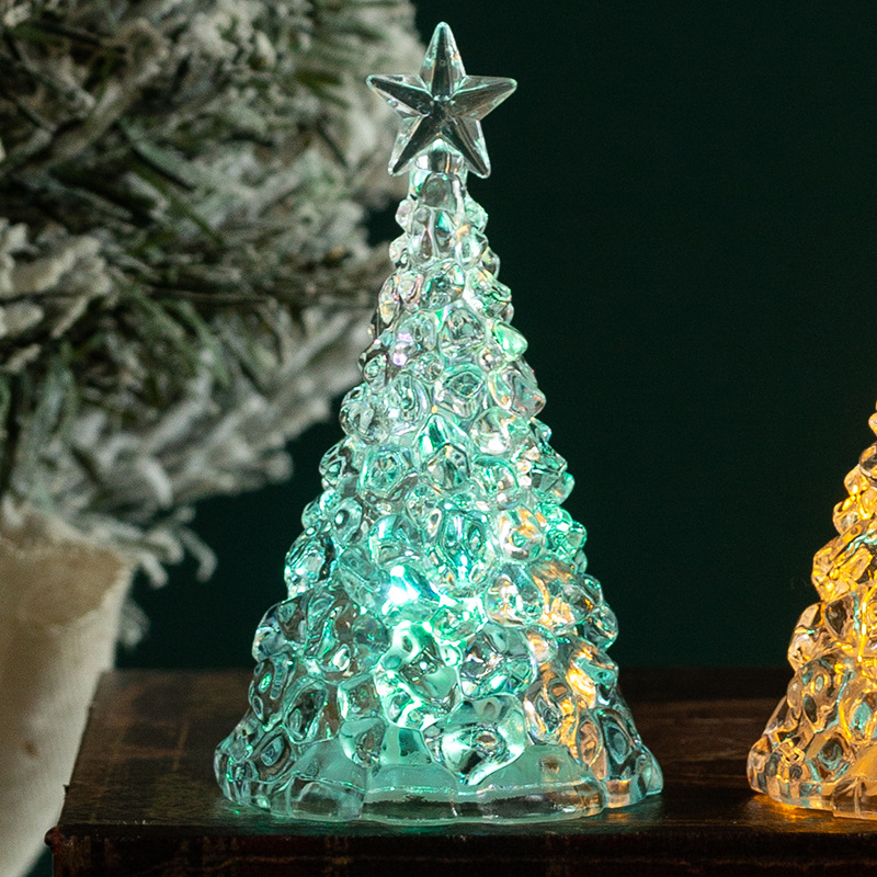 1pc Christmas Tree Spiral Crystal Light Christmas Home Decoration Crystal  Fairy Night Light Acrylic Glowing Xmas Tree Ornaments