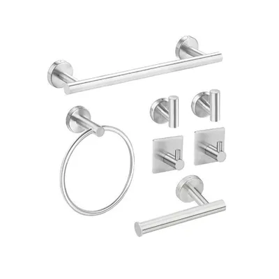 Stainless Steel Bathroom Accessories Set - Includes Towel Bar, Ring,  Holder, And Hooks - Wall Mounted No Drilling Towel Rack Kit For Hotels And  Homes - Temu