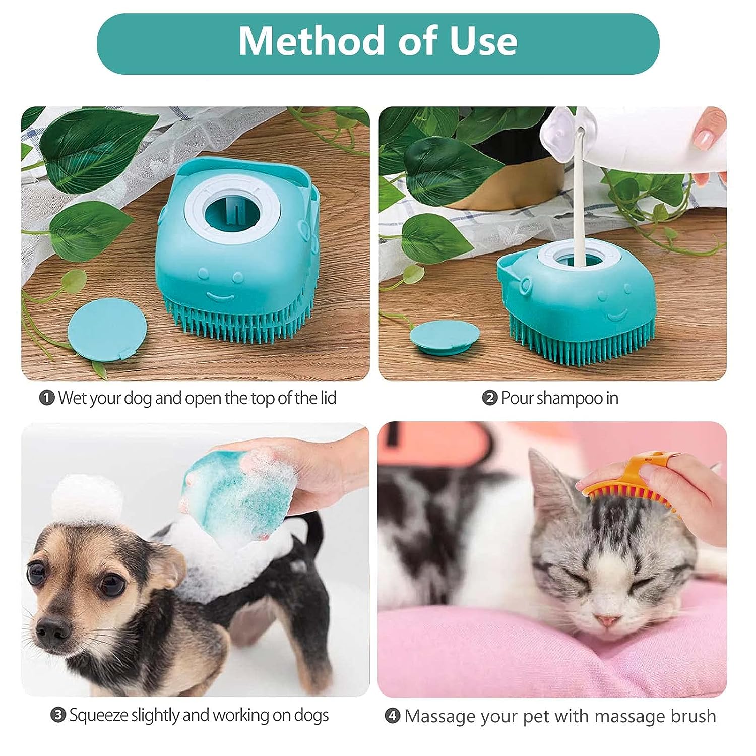 Brush Scrubber Shampoo Dispenser Brush, Pet Bath Massage Grooming Shower Soap  Brush Soft Silicone For Short & Long Haired Dogs And Cats Washing - Temu