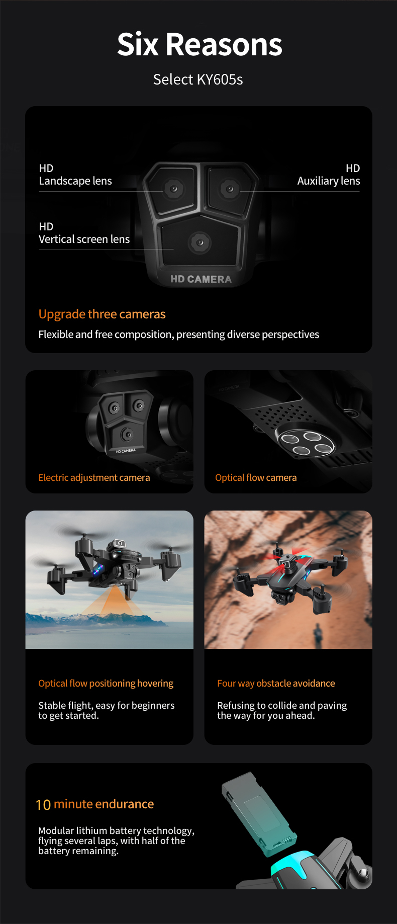 wryx 2023 new ky605s drone three camera professional hd camera obstacle avoidance aerial photography foldable quadcopter gift toy uav details 2