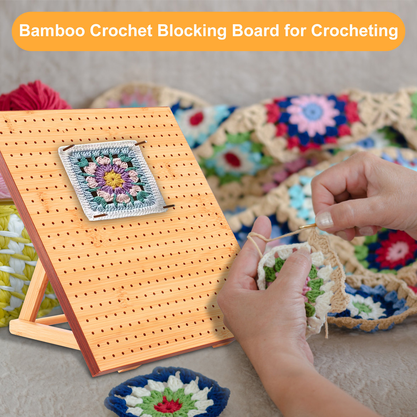 1set Crochet Blocking Board With 20 Steel Rod Bamboo Wooden Blocking Board  With Adjustable Stand Reusable Granny Square Blocking Board For Beginner Kn