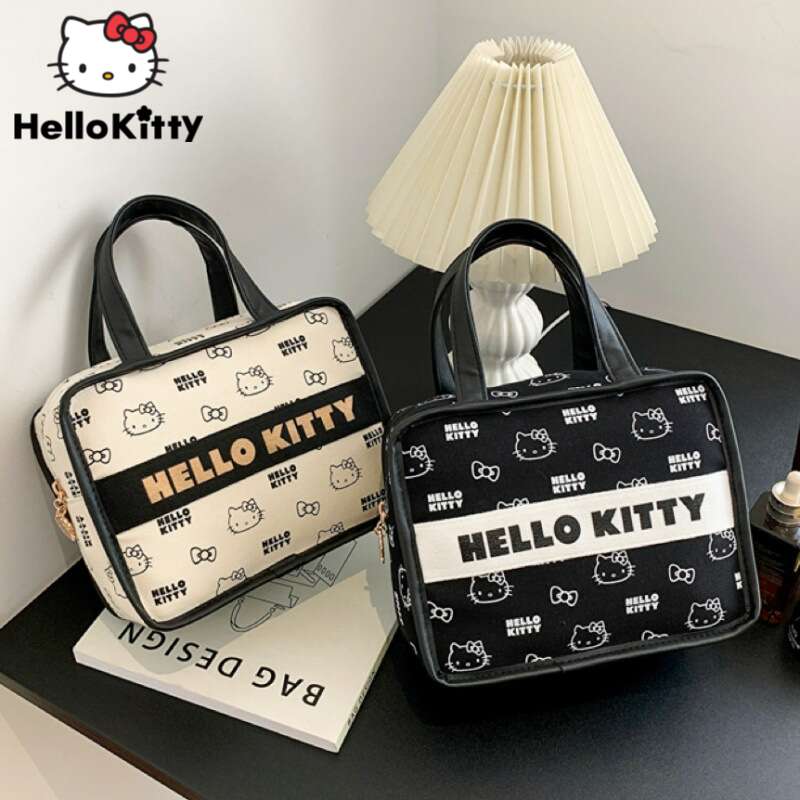 Sanrioed Hellokitty Denim Messenger Bag Cartoon Large Capacity Vintage  Casual Shoulder Handbag Cute Wild Y2K Girls Shopping Bags