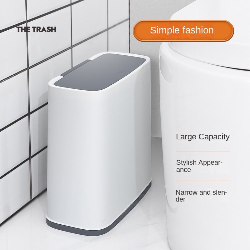 Household Trash Bin Pp 1.8 Gallon Waste Bin Garbage Can With Press Top Lid  White