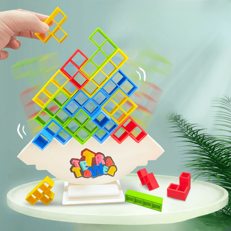 Tetra Tower Game,32 pcs Tetris Tower Balance Board Game for Kids Adults,  Brain Memory STEM Toys Games for Family Night, Parties, Travel, Christmas  Birthday Ideas Gift 