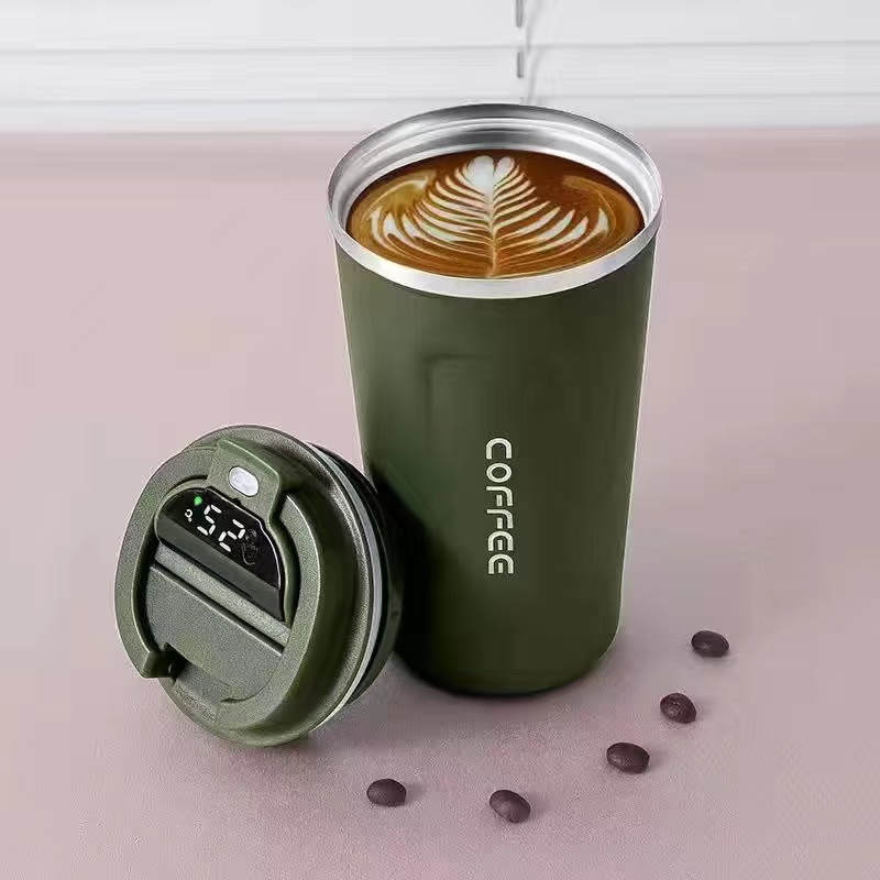 Smart Temperature Display Coffee Cup 304 Stainless Steel Double-layer  Vacuum Insulation Cup Mug Car Portable Carry-on Cup, With Hand Rope Smart Temperature  Display Insulation Cup Suitable For Home, School Class, Coffee Cup
