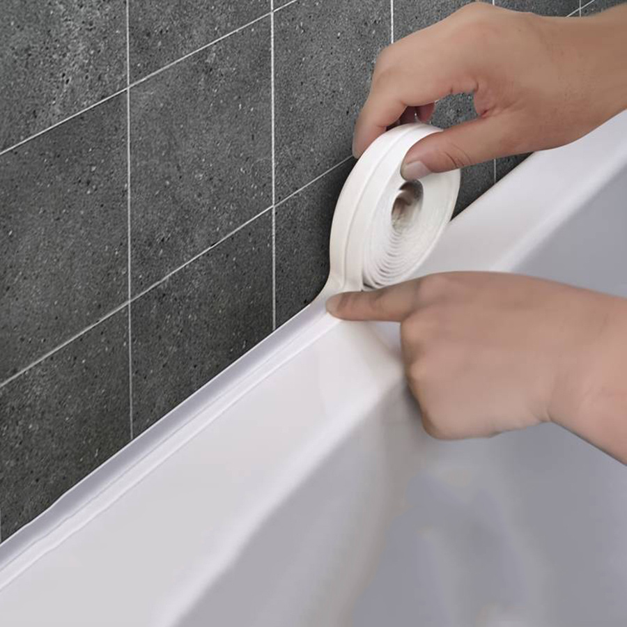 Cinta de sellado para baño, tira autoadhesiva impermeable de PVC, color  blanco, para ducha, fregadero y cocina - AliExpress
