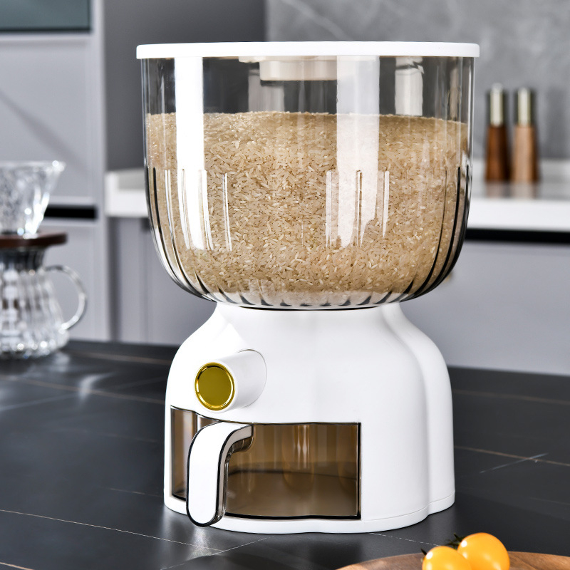  Dispensador de arroz grande, contenedor de grano grande con  tapa, cilindro de medición a prueba de humedad, dispensador de cereales  domésticos, cubo para cocina, maíz de soja : Hogar y Cocina