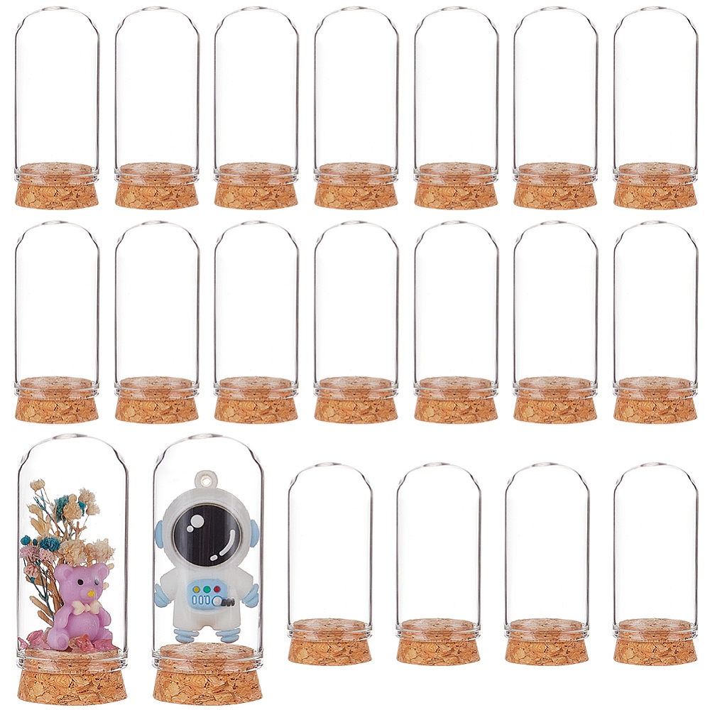 5 botellas de cristal Cloche con cúpula de cristal para recuerdos de boda,  con tapones de corcho, cúpula de exhibición con base de corcho para