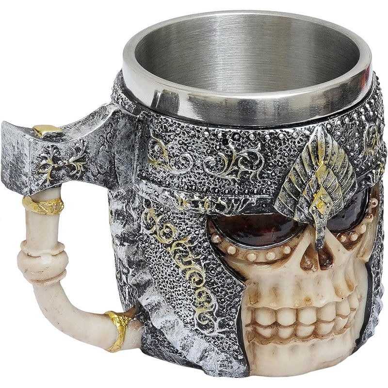 1pc Stainless Steel Skull Warrior Beer Coffee Mug Beverage Drinking Cup  Best Gift For Birthday Men Woman Halloween Party Cup Day Of The Dead Gifts