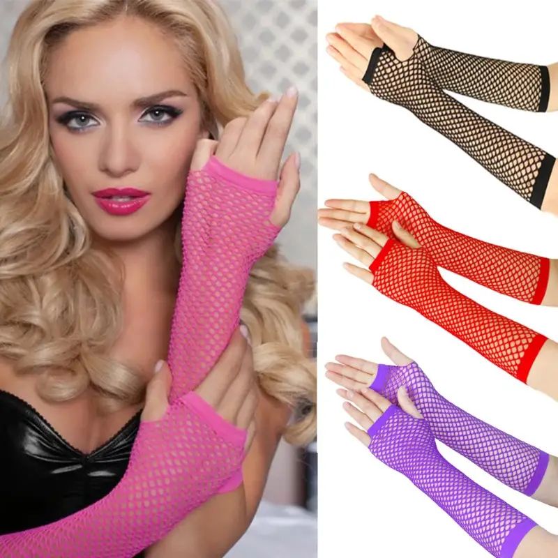 Solid Color Fishnet Stretch Gloves Sexy Long Decoration Arm - Temu Canada
