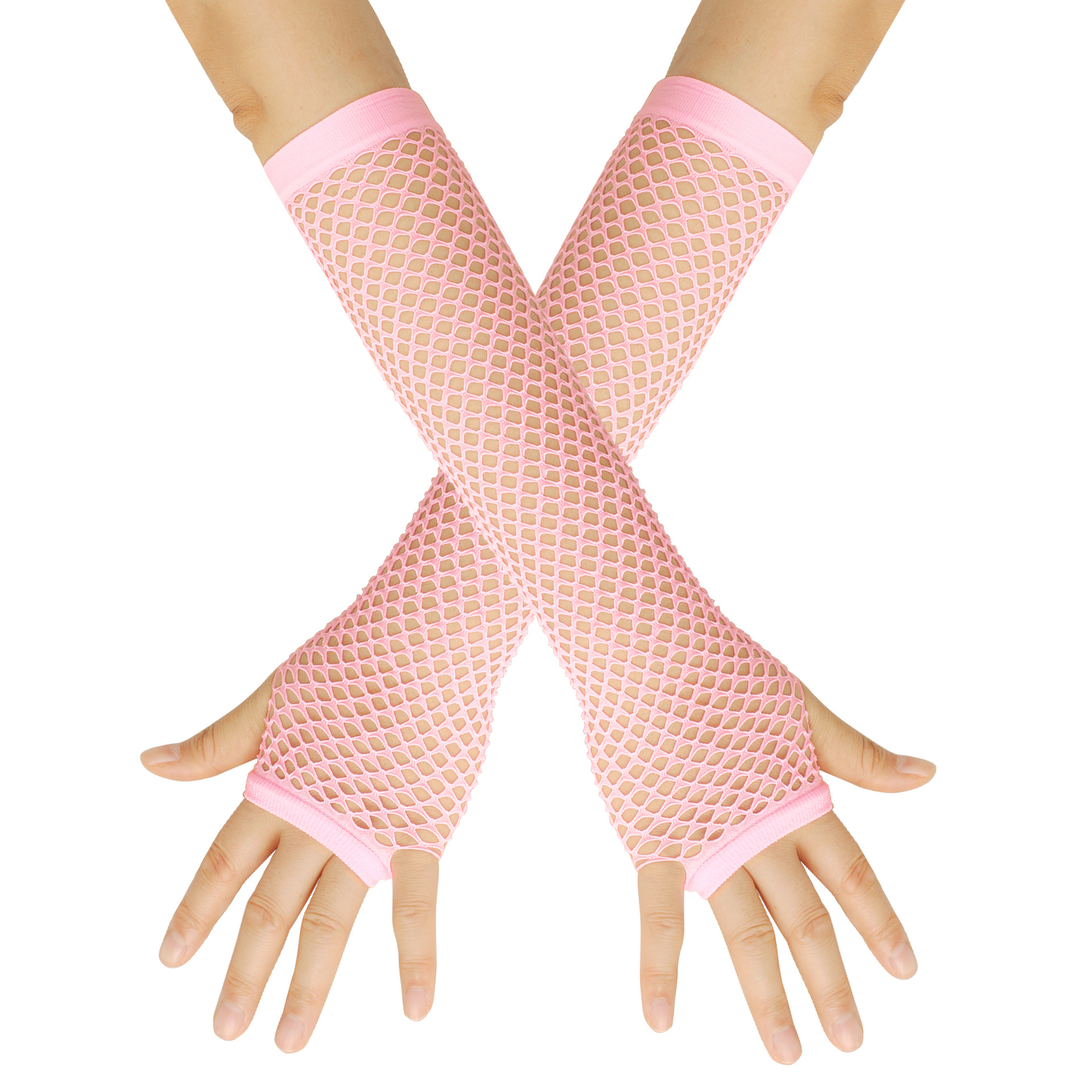 Long Light Pink Fishnet Gloves - Abracadabra Fancy Dress