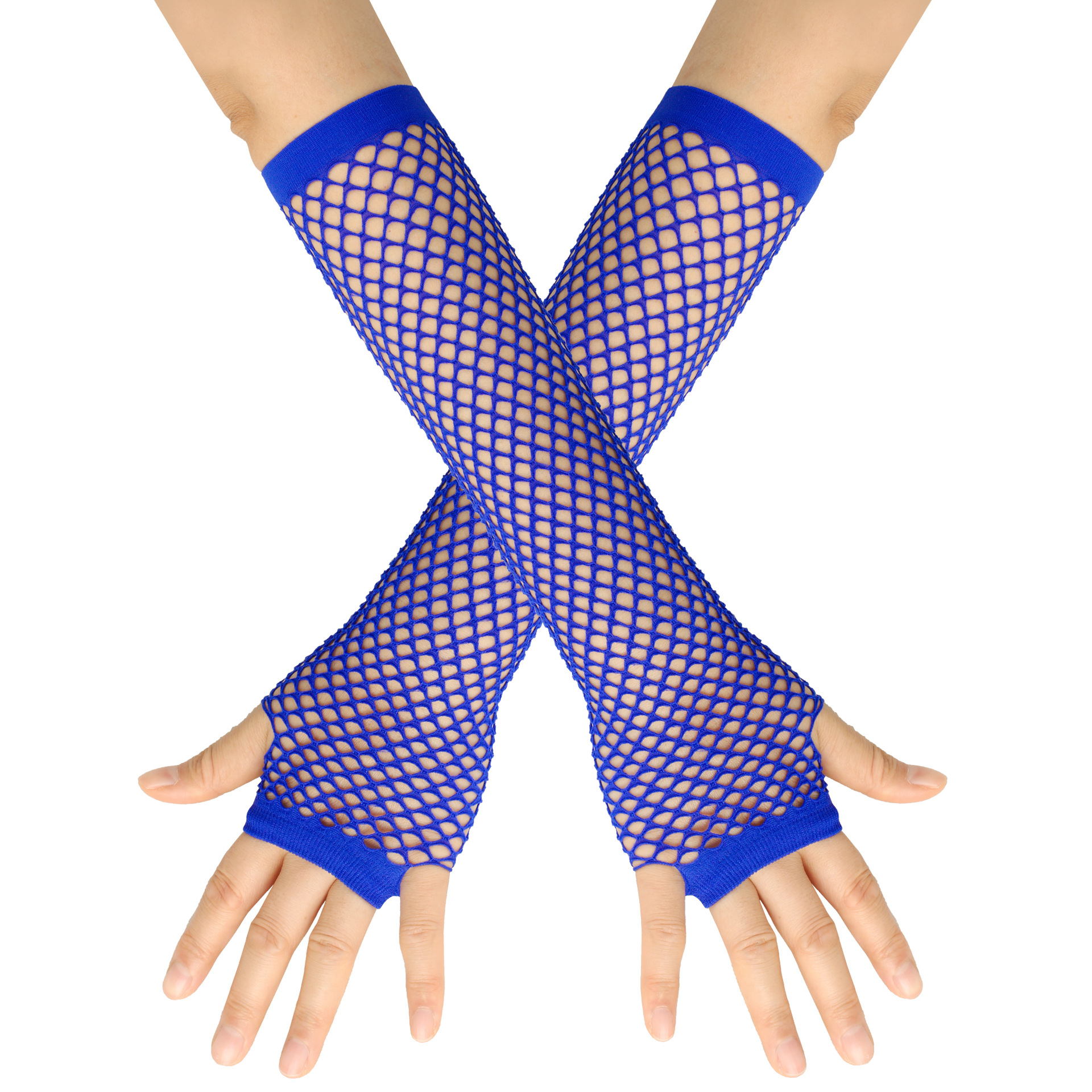 Long Fishnet Fingerless Gloves Solid Color Elastic Arm - Temu