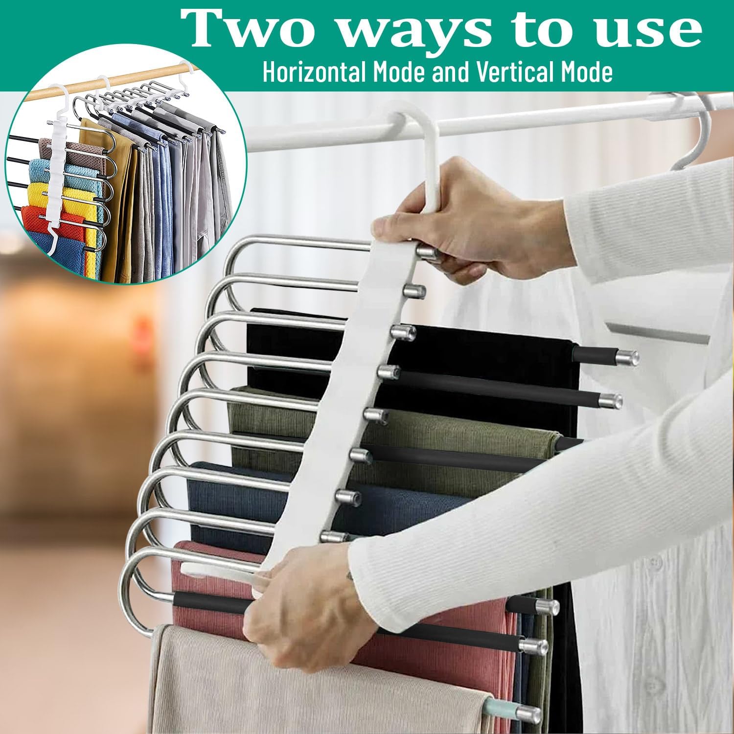 LAOYBLES Upgrade 9 Layers Pants Hangers Space Saving, Set of 4 Closet  Organizer for Jeans Trousers Skirts Scarf, Multi Purpose S-Type Hanger with  Hooks(White) - Yahoo Shopping