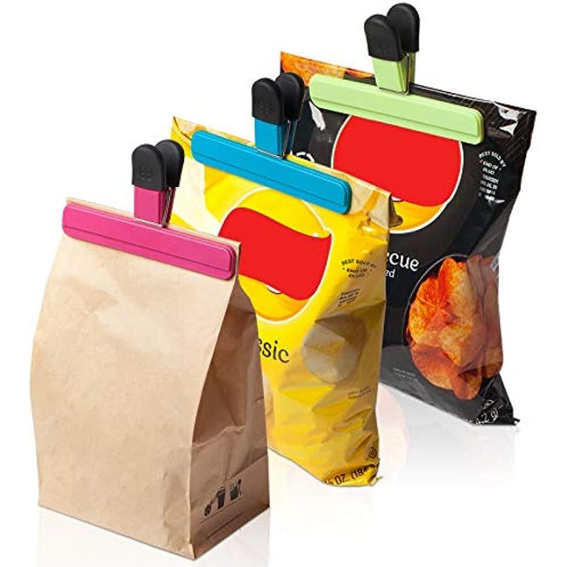 9 Pack Large Chip Bag Clips Assorted Sizes Food Bag Clips Plastic Heavy  Seal Grip, 3 Colors