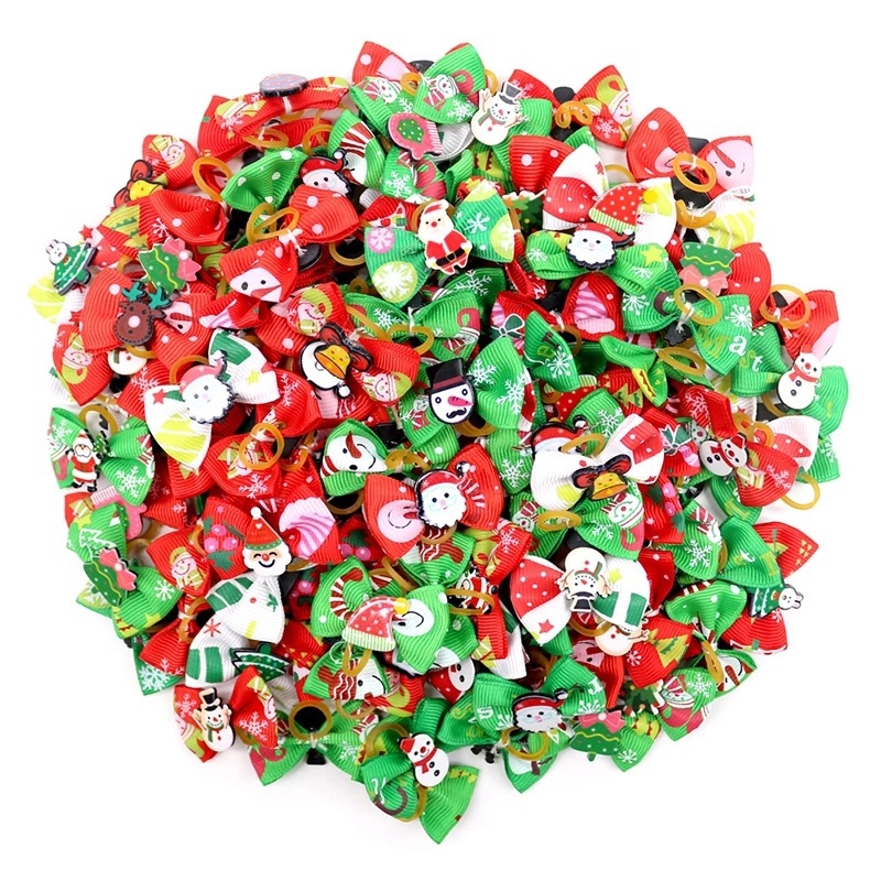 TEMU 10pcs Christmas Dog Bow Ties Dog Hair Accessories Pet Dog Hair Bows Holiday Party Dogs Bows Dog Grooming Bows In Random Styles For Stocking