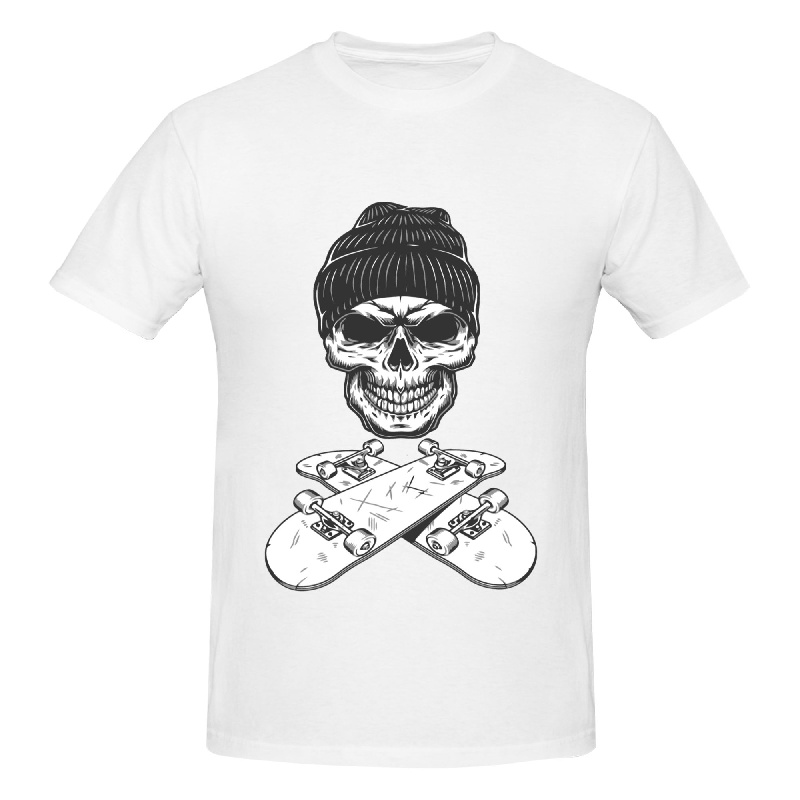 

Men's Skate Board Skull Print T-shirt, Casual Comfy Slightly Stretch Crew Neck Tee, Men's Clothing For Summer Outdoor
